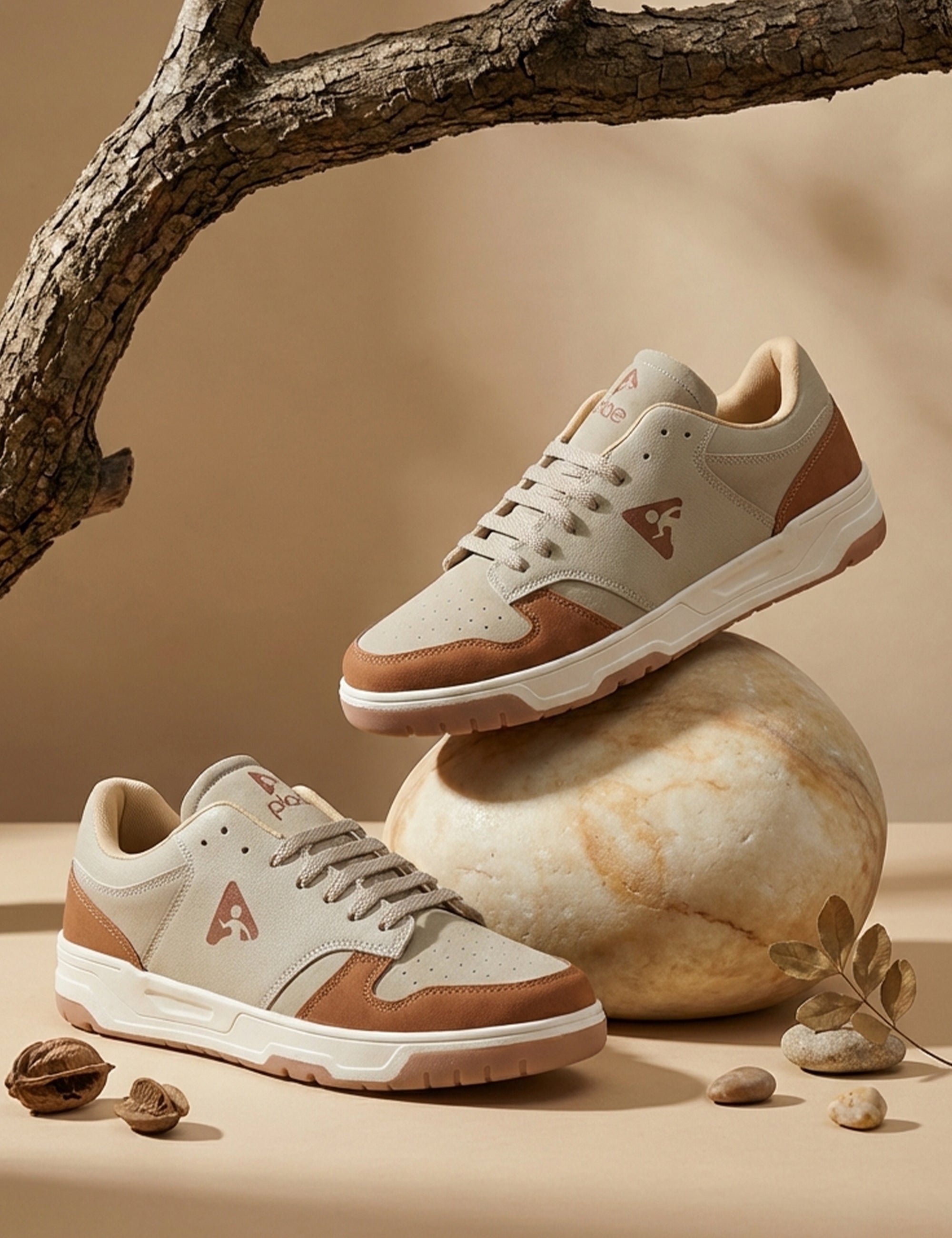 PLAE - Classic Men Lace Up Casual Sneaker – Beige/Rust