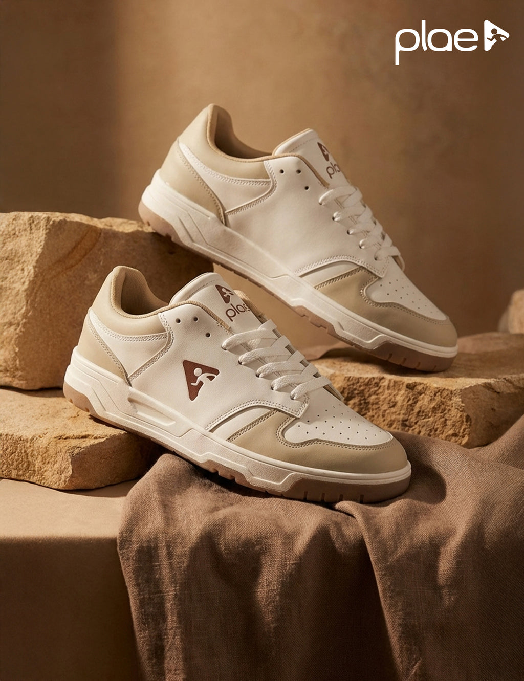 PLAE - Classic Men Lace Up Casual Sneaker – White/Beige