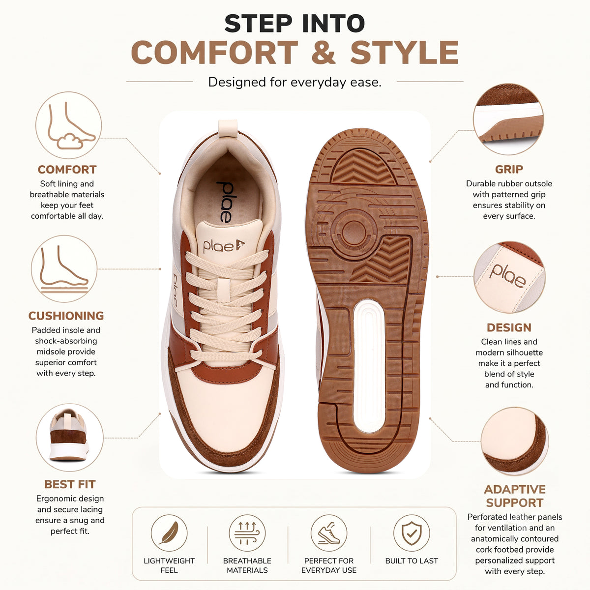 PLAE - Velo Men Lace Up Casual Sneaker – Beige/Rust