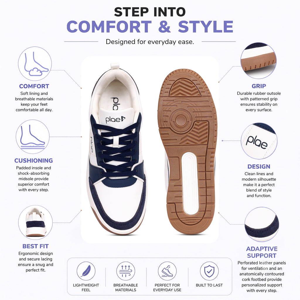 PLAE - Velo Men Lace Up Casual Sneaker – White/Navy