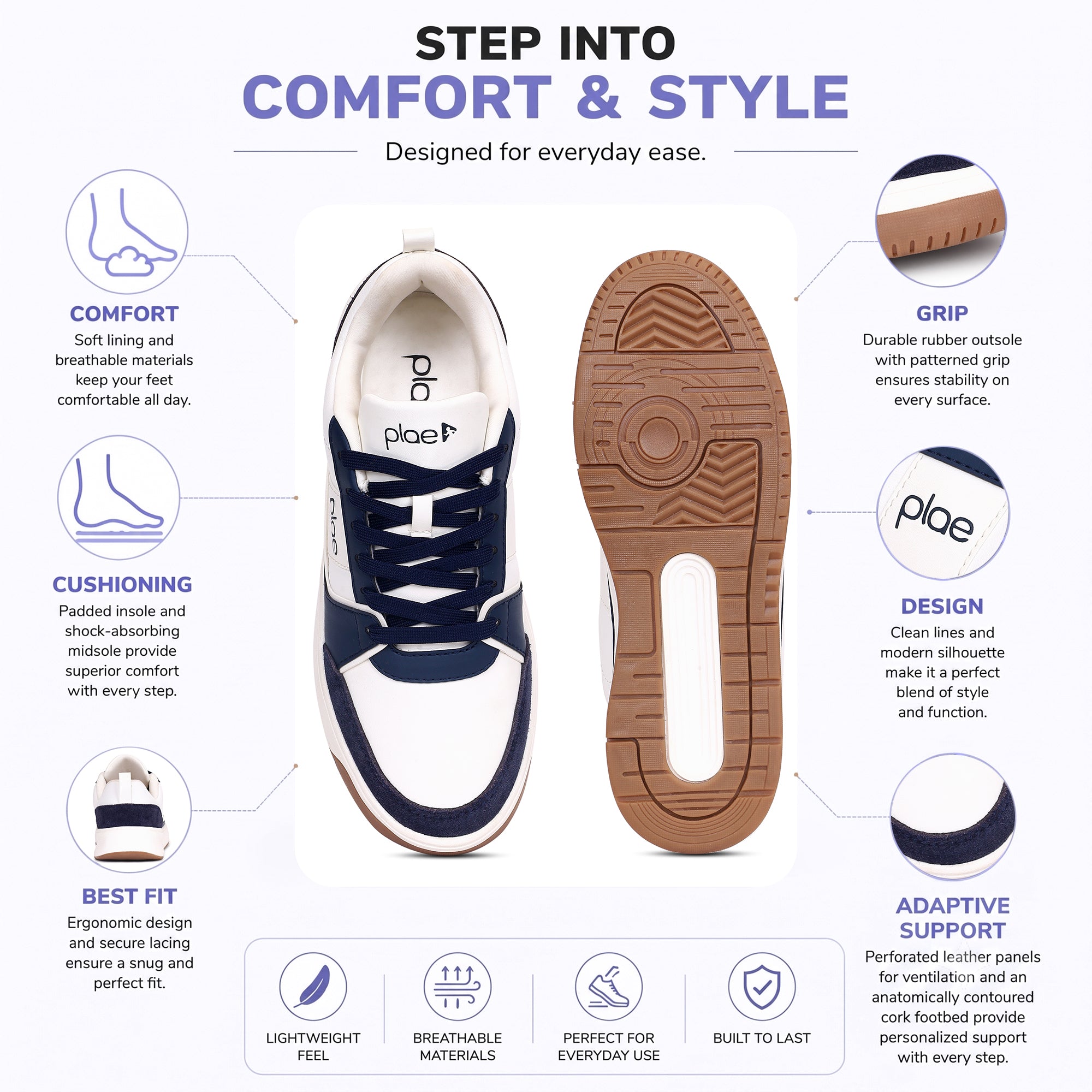 PLAE - Velo Men Lace Up Casual Sneaker – White/Navy