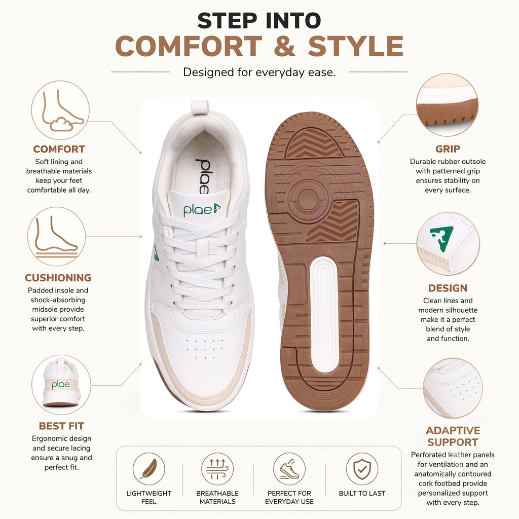 PLAE - Krest Men Lace Up Casual Sneaker – White/Beige
