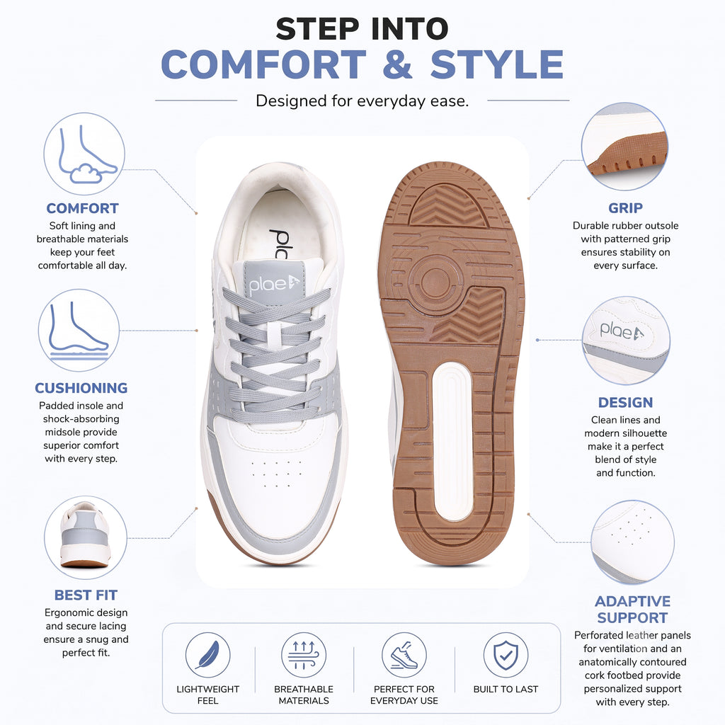 PLAE - Echo Men Lace Up Casual Sneaker – White/Grey